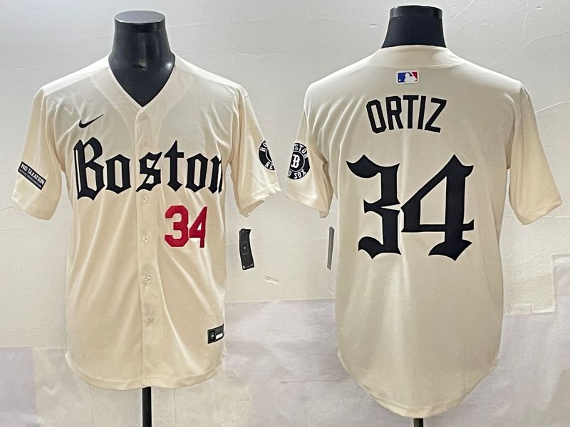 Men 2025 Boston Red Sox #34 Ortiz Cream Five generations Joint Name Nike MLB Jersey style 7->boston red sox->MLB Jersey